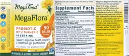 Label for MegaFlora Probiotic with Turmeric