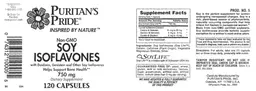 Label for Soy Isoflavones 750 mg