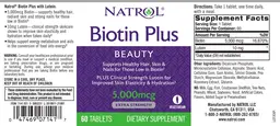 Label for Biotin Plus 5,000 mcg