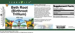 Label for Beth Root (Birthroot Trillium) 450 mg