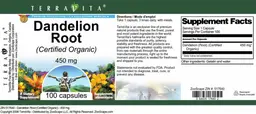 Label for Dandelion Root (Certified Organic) 450 mg