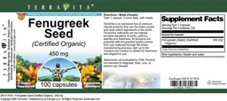 Label for Fenugreek Seed (Certified Organic) 450 mg