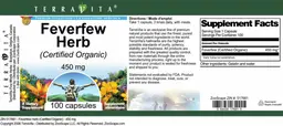 Label for Feverfew Herb (Certified Organic) 450 mg