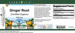 Label for Ginger Root (Certified Organic) 450 mg