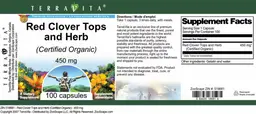 Label for Red Clover Tops and Herb (Certified Organic) 450 mg