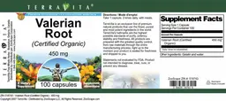 Label for Valerian Root (Certified Organic) 450 mg