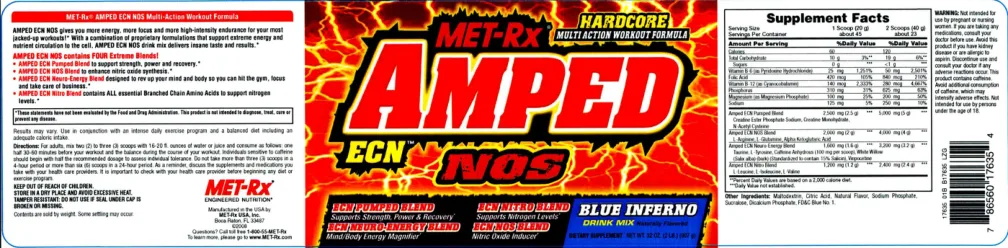 Label for Amped ECN NOS Blue Inferno Drink Mix