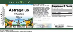 Label for Astragalus 450 mg 4:1 Extract