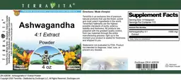 Label for Ashwagandha 4:1 Extract Powder