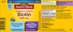 Label for Maximum Strength Biotin 5,000 mcg
