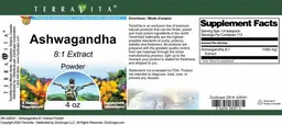 Label for Ashwagandha 8:1 Extract Powder