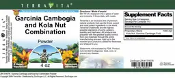 Label for Garcinia Cambogia and Kola Nut Combination Powder