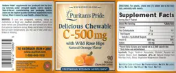 Label for Delicious Chewable C-500 mg Natural Orange Flavor