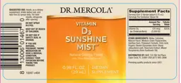 Label for Vitamin D3 Sunshine Mist Natural Orange Flavor