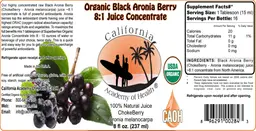 Label for Organic Black Aronia Berry 8:1 Juice Concentrate
