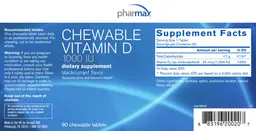 Label for Chewable Vitamin D 1000 IU Blackcurrant Flavor