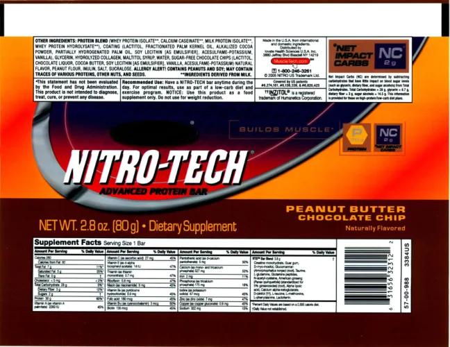Label for Nitro-Tech Advanced Protein Bar Peanut Butter Chocolate Chip