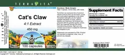 Label for Cat's Claw 450 mg 4:1 Extract