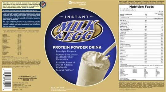 Label for Instant Milk & Egg Protein Powder Drink