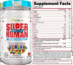Label for Superhuman Protein Anabolic Cereal Rainbow Cereal Flavor