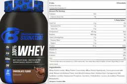 Label for 100% Whey Chocolate Fudge