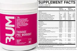 Label for Thavage Pre-Workout Dragon Fruit