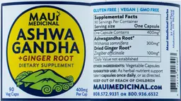 Label for Ashwagandha + Ginger Root