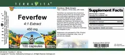 Label for Feverfew 450 mg 4:1 Extract