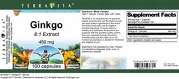 Label for Ginkgo 450 mg 8:1 Extract