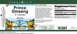 Label for Prince Ginseng 450 mg 5:1 Extract