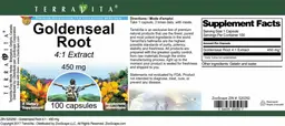 Label for Goldenseal Root 450 mg 4:1 Extract