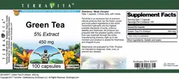 Label for Green Tea 450 mg 5% Extract