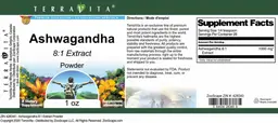 Label for Ashwagandha 8:1 Extract Powder