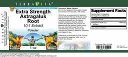 Label for Extra Strength Astragalus Root 10:1 Extract Powder