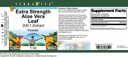 Label for Extra Strength Aloe Vera Leaf 200:1 Extract Powder