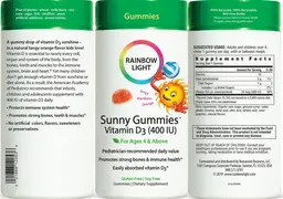 Label for Sunny Gummies Vitamin D3 (400 IU) Tangy Mandarin Orange