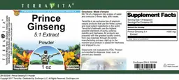 Label for Prince Ginseng 5:1 Extract Powder