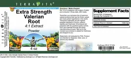 Label for Extra Strength Valerian Root 4:1 Extract Powder