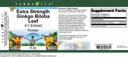 Label for Extra Strength Ginkgo Biloba Leaf 4:1 Extract Powder