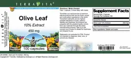Label for Olive Leaf 450 mg 10% Extract