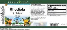 Label for Rhodiola 450 mg 5:1 Extract