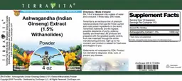 Label for Ashwagandha (Indian Ginseng) Extract (1.5% Withanolides) Powder