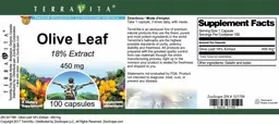 Label for Olive Leaf 450 mg 18% Extract