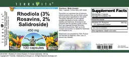 Label for Rhodiola (3% Rosavins, 2% Salidroside) 450 mg