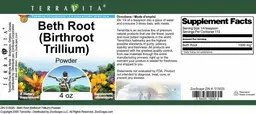 Label for Beth Root (Birthroot Trillium) Powder
