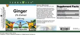 Label for Ginger 450 mg 2% Extract