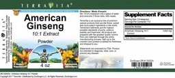 Label for American Ginseng 10:1 Extract Powder