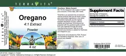 Label for Oregano 4:1 Extract Powder