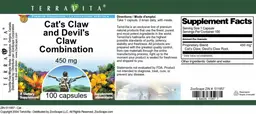 Label for Cat's Claw and Devil's Claw Combination 450 mg