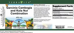Label for Garcinia Cambogia and Kola Nut Combination 450 mg